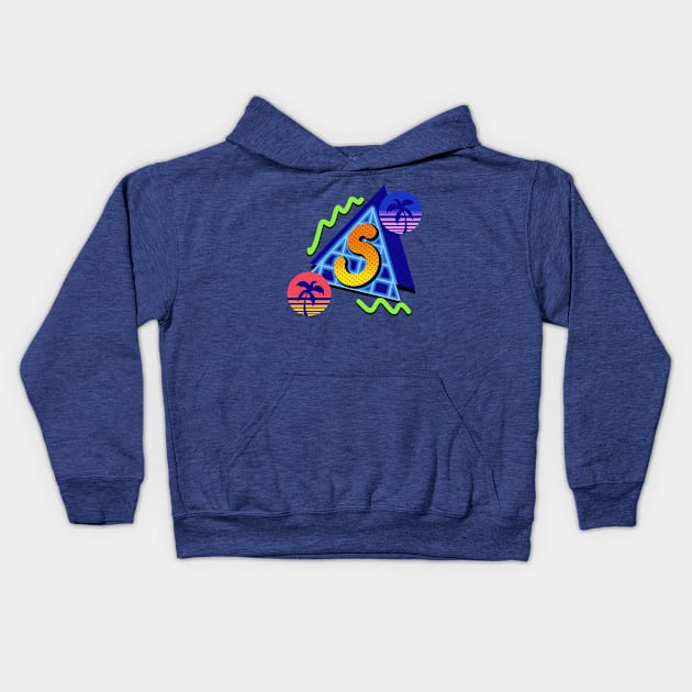 Initial Letter S - 80s Synth Kids Hoodie by VixenwithStripes